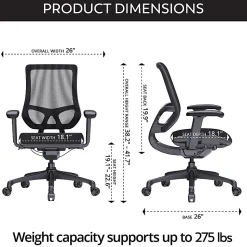 WorkPro® 1000 Series Ergonomic Mesh/Mesh Mid-Back Task Office Chair, Black/Black, BIFMA Compliant