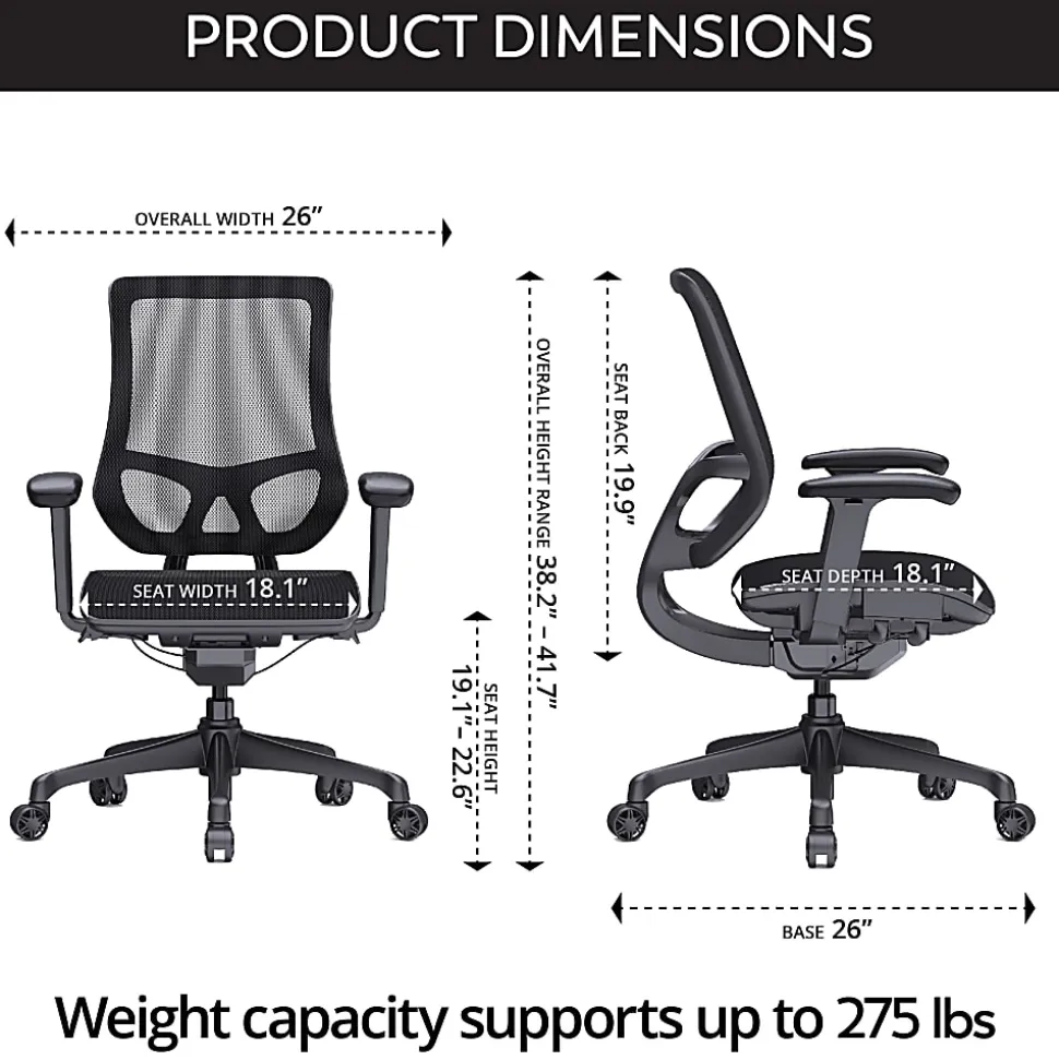 WorkPro® 1000 Series Ergonomic Mesh/Mesh Mid-Back Task Office Chair, Black/Black, BIFMA Compliant