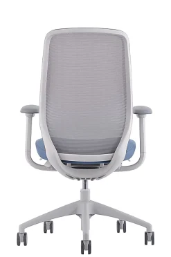 WorkPro® 6000 Series Multifunction Ergonomic Mesh/Fabric High-Back Executive Chair, White Frame/Light Blue Seat, BIFMA Compliant