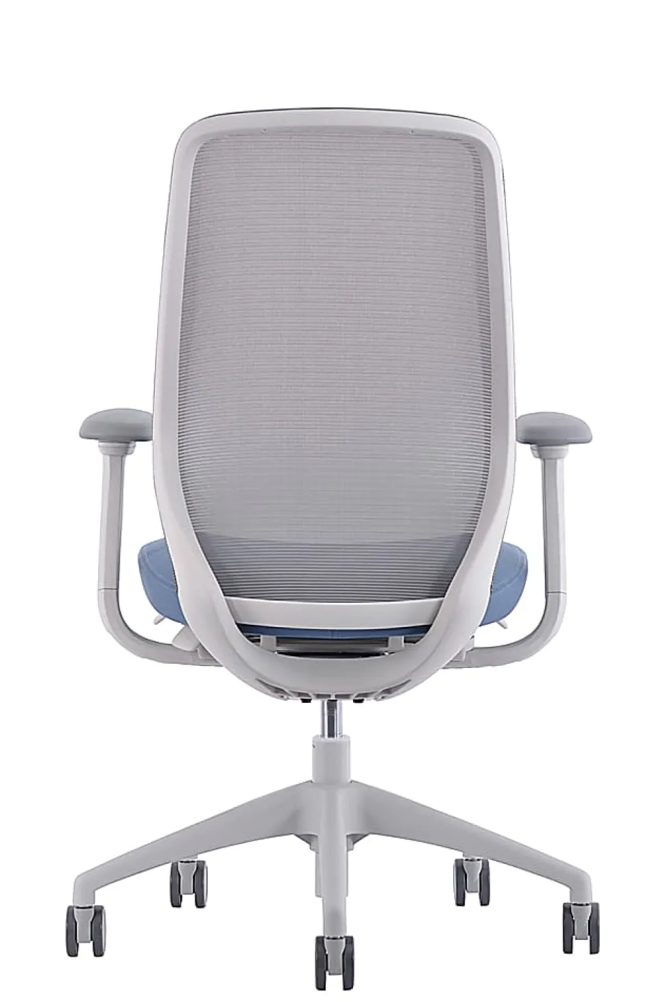WorkPro® 6000 Series Multifunction Ergonomic Mesh/Fabric High-Back Executive Chair, White Frame/Light Blue Seat, BIFMA Compliant