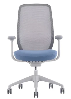 WorkPro® 6000 Series Multifunction Ergonomic Mesh/Fabric High-Back Executive Chair, White Frame/Light Blue Seat, BIFMA Compliant