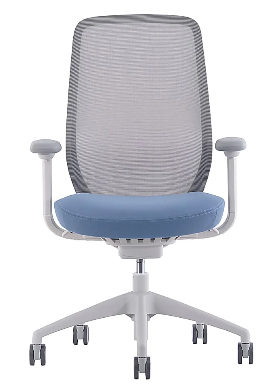 WorkPro® 6000 Series Multifunction Ergonomic Mesh/Fabric High-Back Executive Chair, White Frame/Light Blue Seat, BIFMA Compliant
