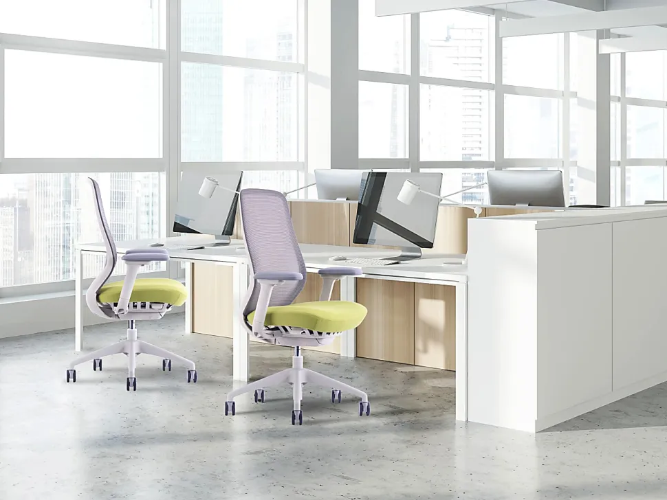 WorkPro® 6000 Series Multifunction Ergonomic Mesh/Fabric High-Back Executive Chair, White Frame/Lime Seat, BIFMA Compliant