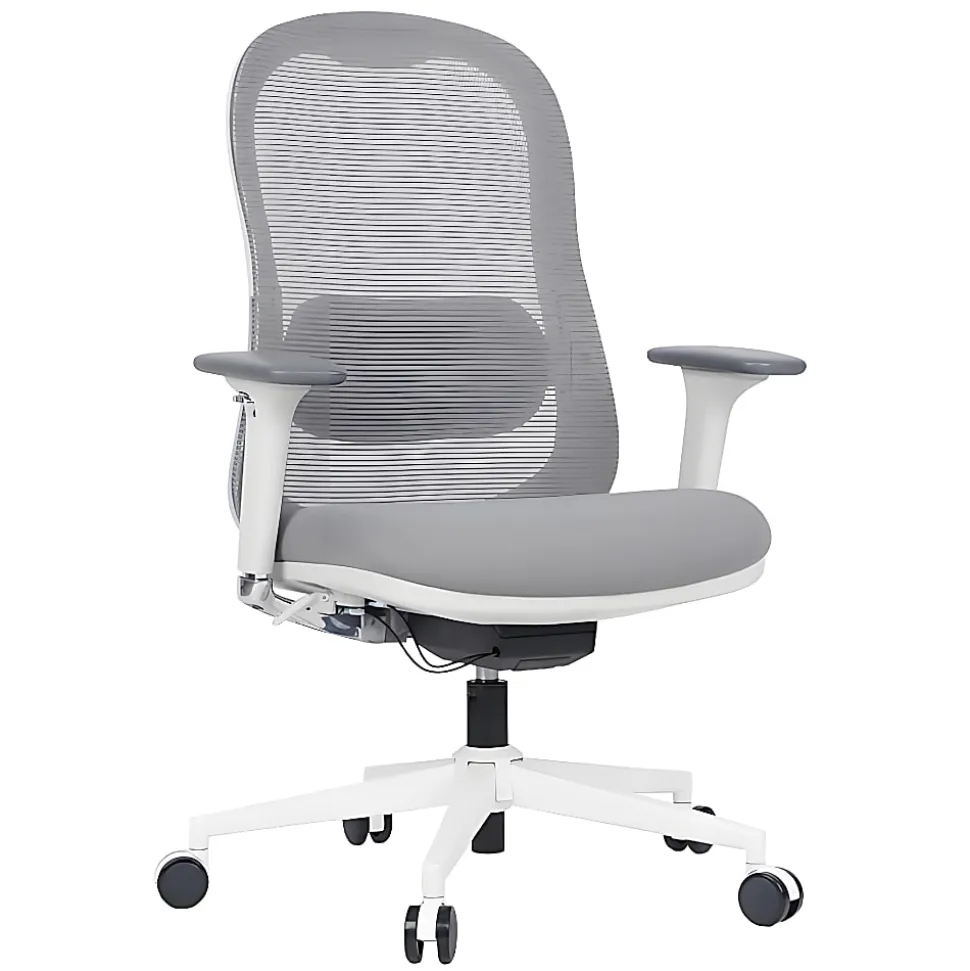 WorkPro® Uomo Ergonomic Mesh/Fabric Mid-Back Office Chair, White/Gray, BIFMA Compliant