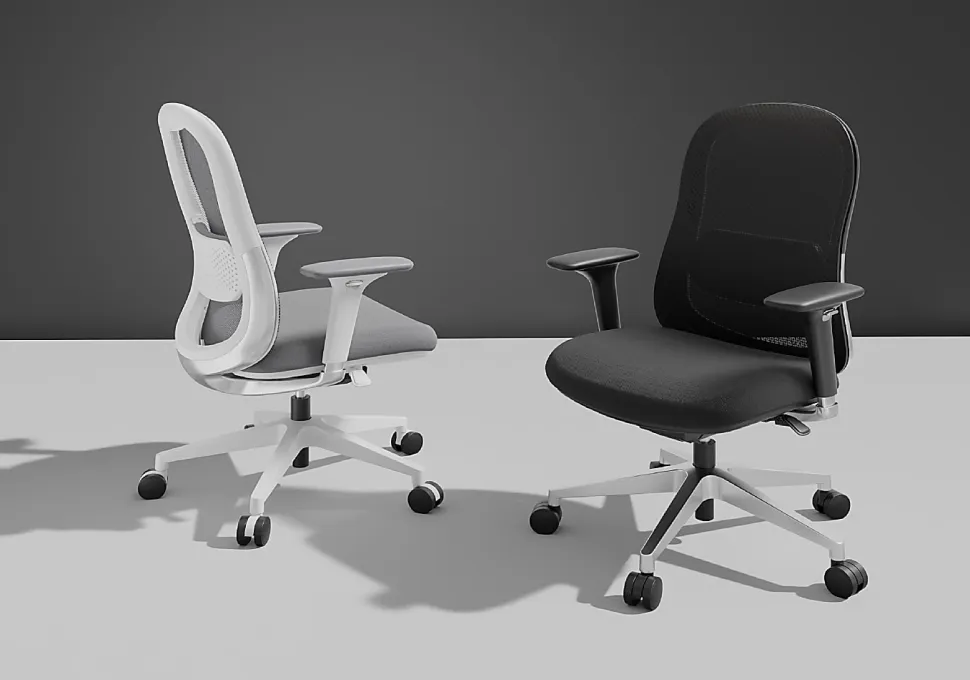 WorkPro® Uomo Ergonomic Mesh/Fabric Mid-Back Office Chair, White/Gray, BIFMA Compliant