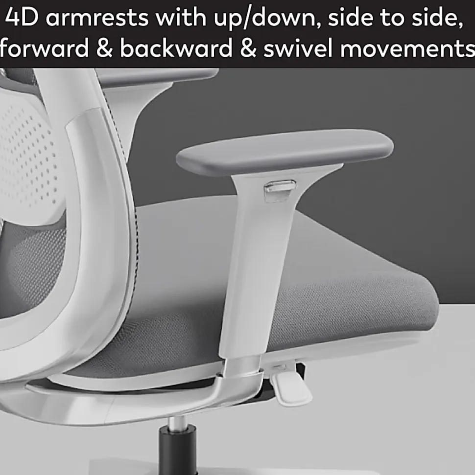 WorkPro® Uomo Ergonomic Mesh/Fabric Mid-Back Office Chair, White/Gray, BIFMA Compliant