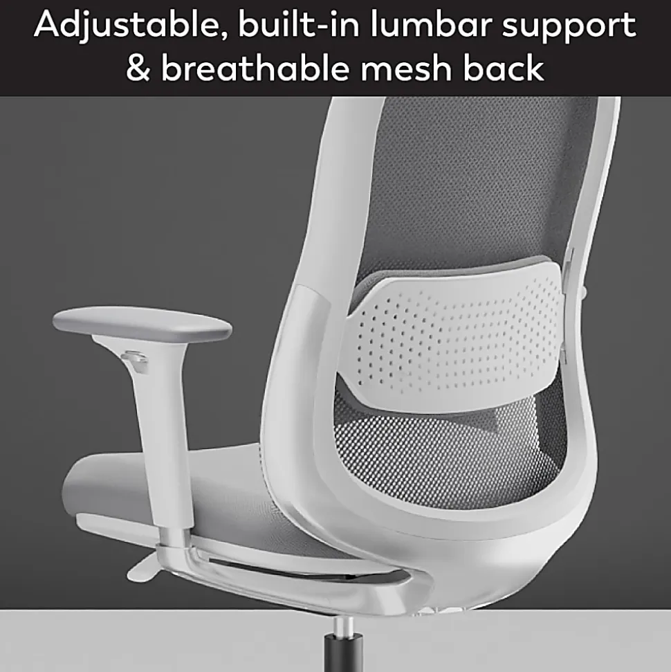 WorkPro® Uomo Ergonomic Mesh/Fabric Mid-Back Office Chair, White/Gray, BIFMA Compliant