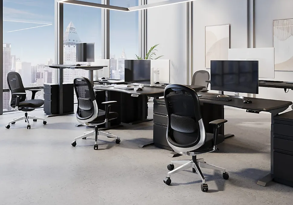 WorkPro® Uomo Ergonomic Mesh/Fabric Mid-Back Office Chair, Black/Chrome, BIFMA Compliant