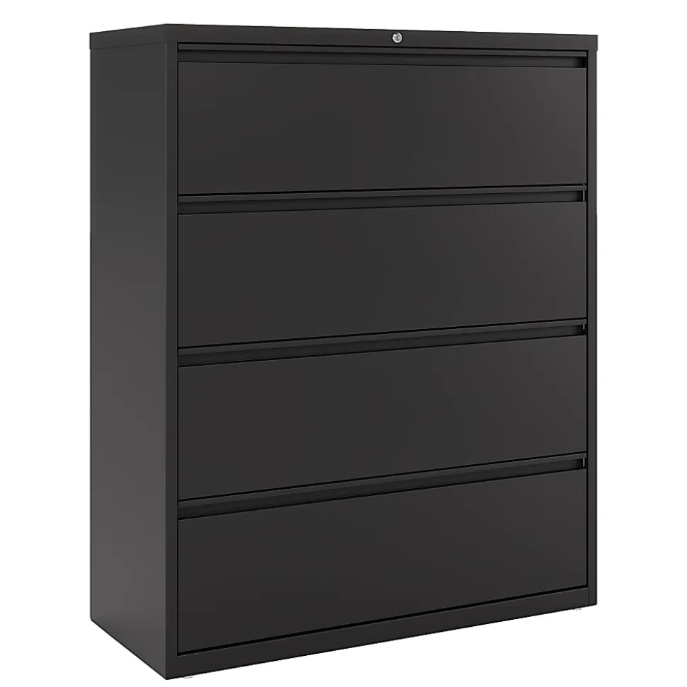 WorkPro® 42"W x 18-5/8"D Lateral 4-Drawer File Cabinet, Black