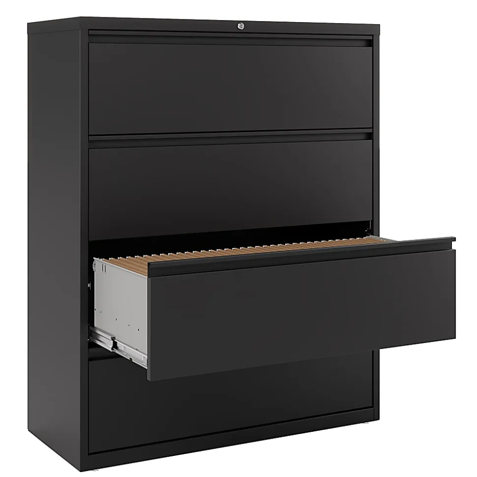 WorkPro® 42"W x 18-5/8"D Lateral 4-Drawer File Cabinet, Black
