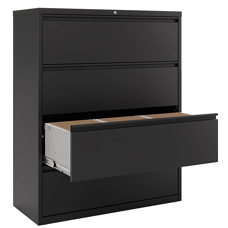 WorkPro® 42"W x 18-5/8"D Lateral 4-Drawer File Cabinet, Black