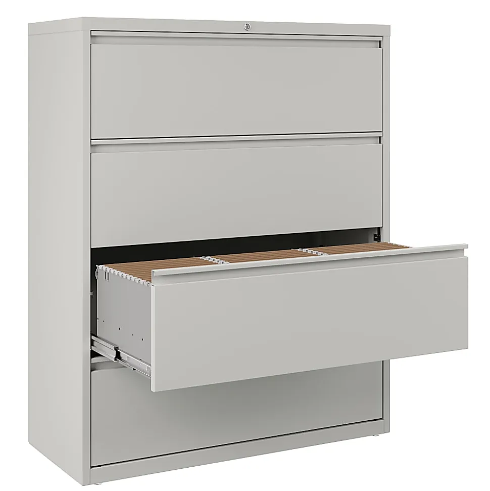 WorkPro® 42"W x 18-5/8"D Lateral 4-Drawer File Cabinet, Light Gray