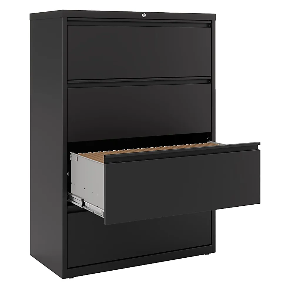 WorkPro® 36"W x 18-5/8"D Lateral 4-Drawer File Cabinet, Black