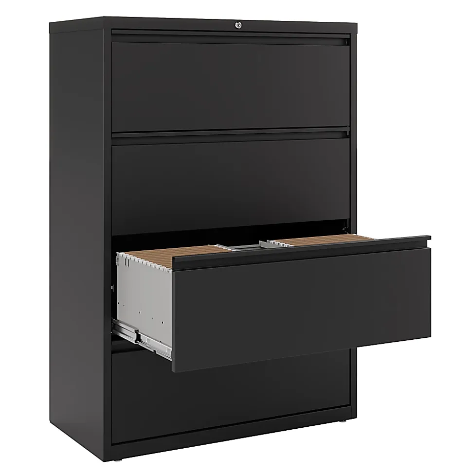 WorkPro® 36"W x 18-5/8"D Lateral 4-Drawer File Cabinet, Black