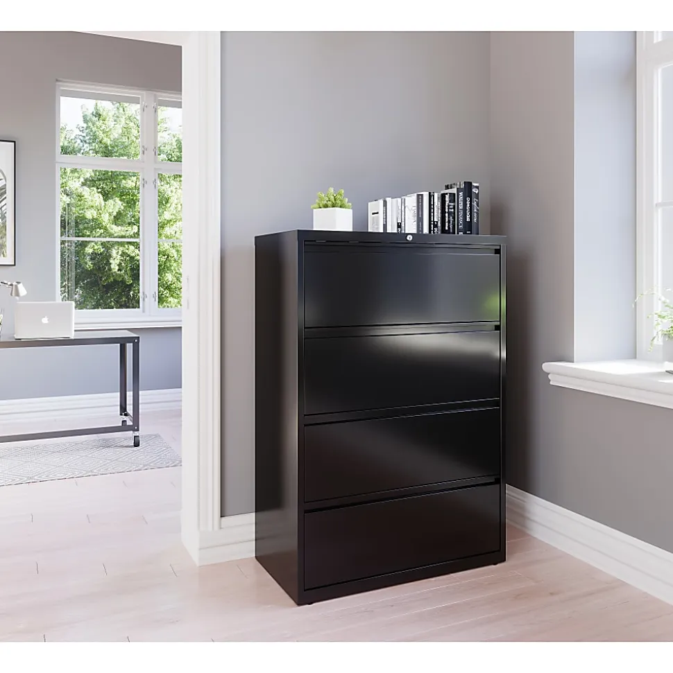 WorkPro® 36"W x 18-5/8"D Lateral 4-Drawer File Cabinet, Black