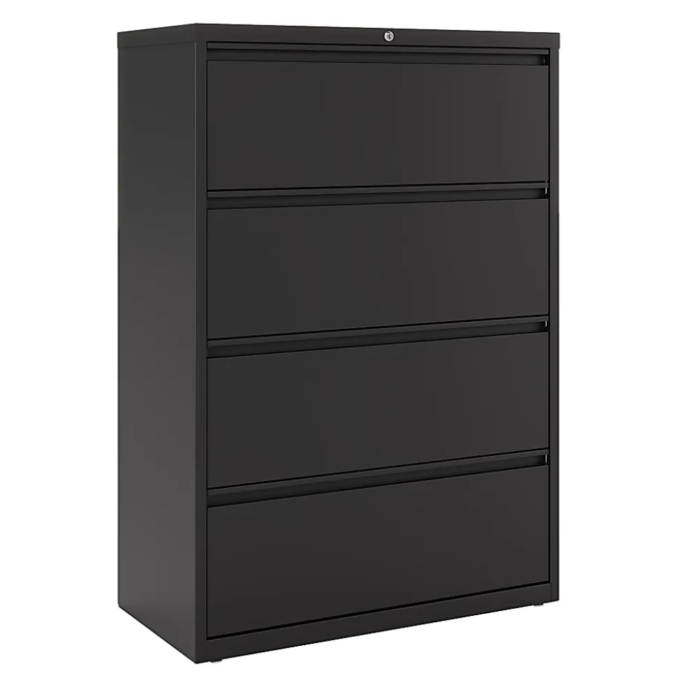 WorkPro® 36"W x 18-5/8"D Lateral 4-Drawer File Cabinet, Black