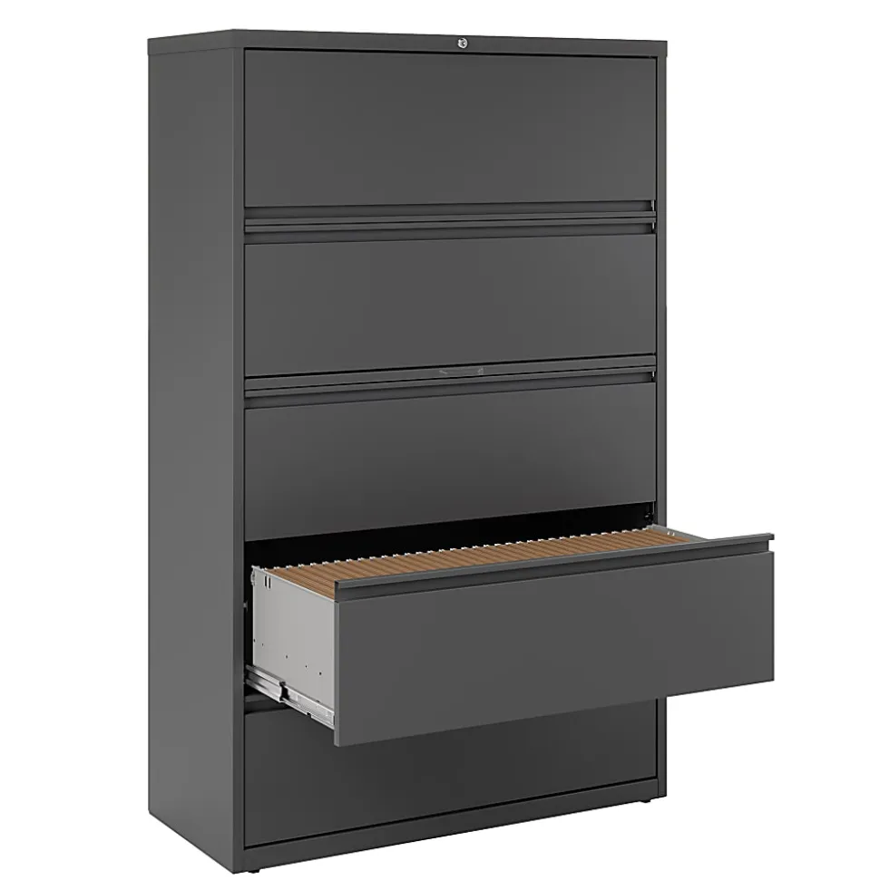 WorkPro® 42"W x 18-5/8"D Lateral 5-Drawer File Cabinet, Charcoal