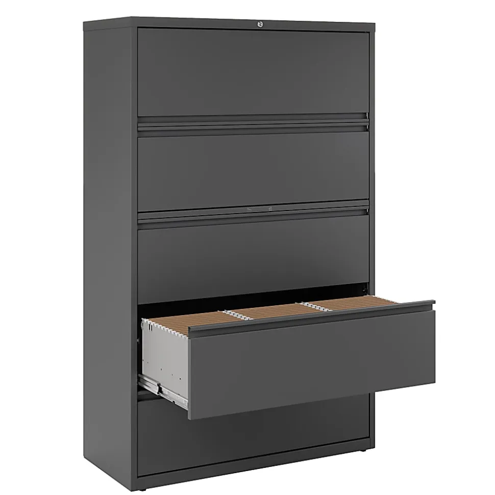 WorkPro® 42"W x 18-5/8"D Lateral 5-Drawer File Cabinet, Charcoal