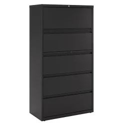 WorkPro® 36"W x 18-5/8"D Lateral 5-Drawer File Cabinet, Black