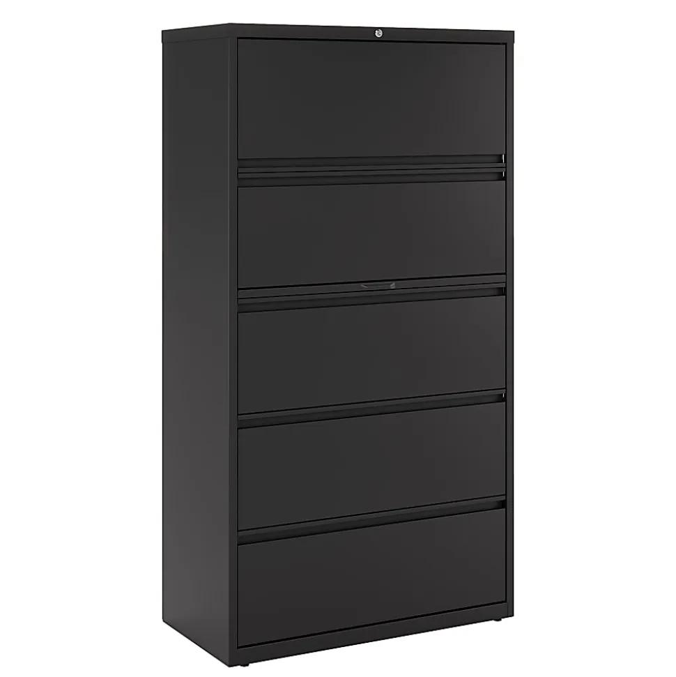 WorkPro® 36"W x 18-5/8"D Lateral 5-Drawer File Cabinet, Black