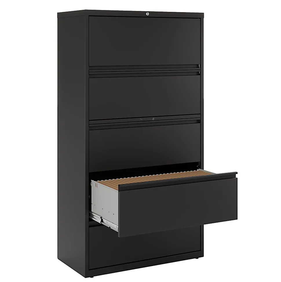 WorkPro® 36"W x 18-5/8"D Lateral 5-Drawer File Cabinet, Black