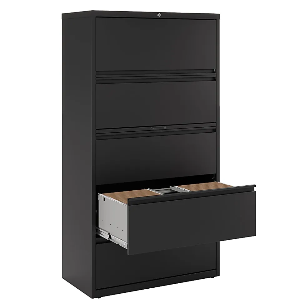 WorkPro® 36"W x 18-5/8"D Lateral 5-Drawer File Cabinet, Black