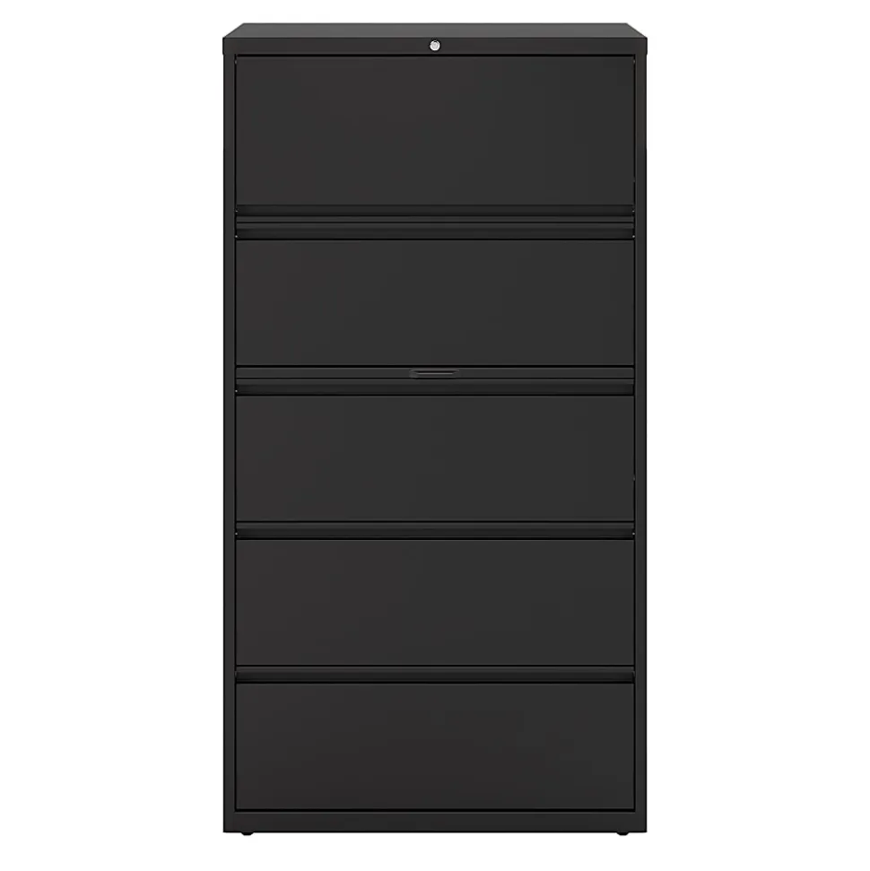 WorkPro® 36"W x 18-5/8"D Lateral 5-Drawer File Cabinet, Black