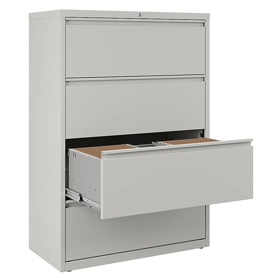 WorkPro® 36"W x 18-5/8"D Lateral 4-Drawer File Cabinet, Light Gray