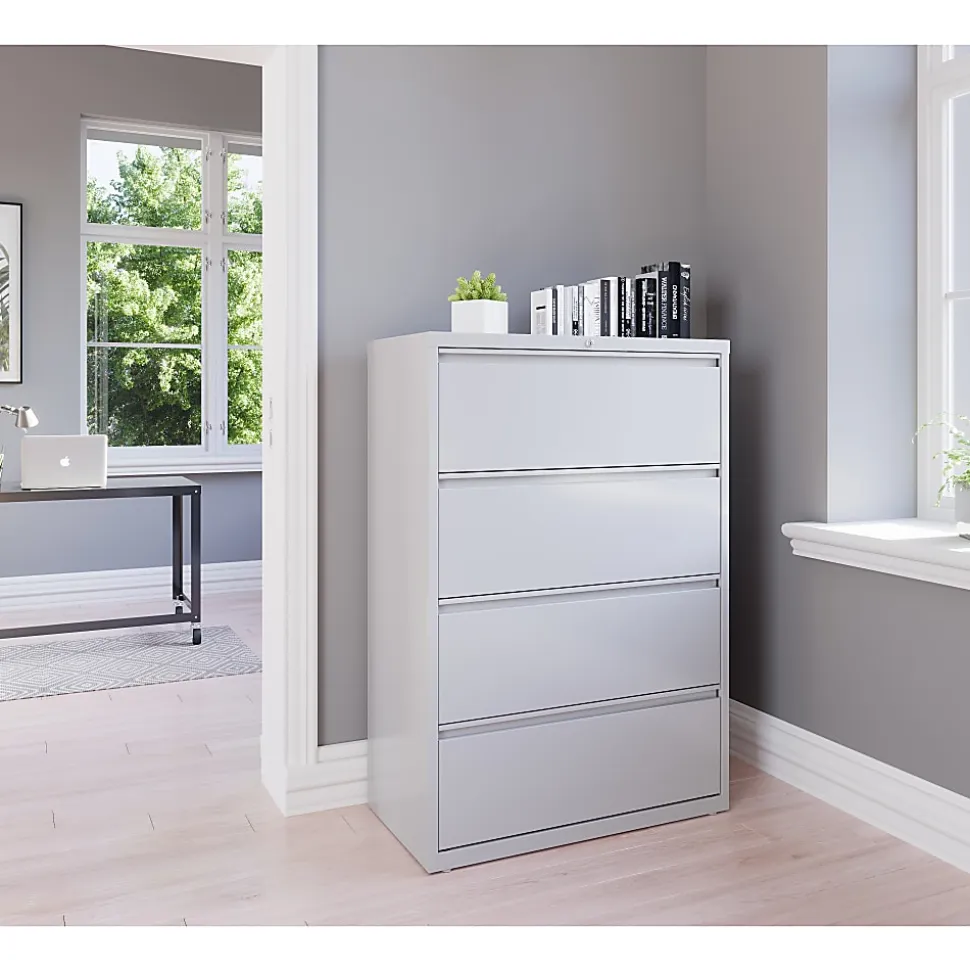 WorkPro® 36"W x 18-5/8"D Lateral 4-Drawer File Cabinet, Light Gray