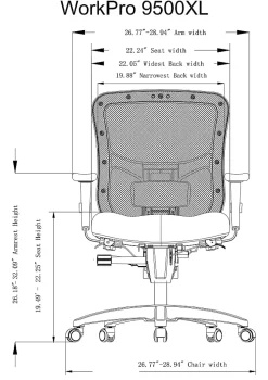 WorkPro® 9500XL Series Big & Tall Ergonomic Mesh/Premium Fabric Mid-Back Chair, Black/Lime, BIFMA Compliant