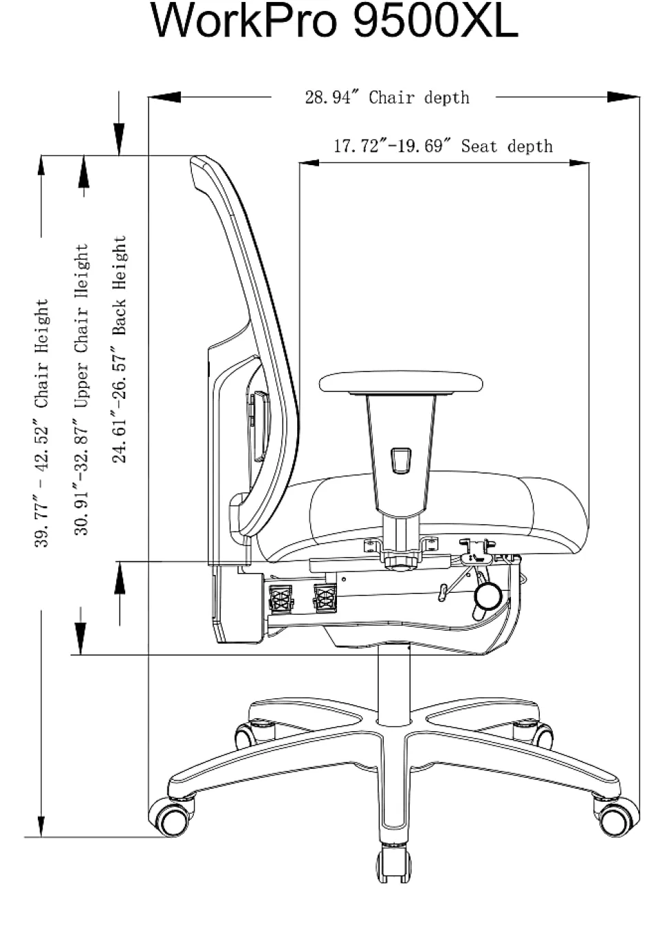 WorkPro® 9500XL Series Big & Tall Ergonomic Mesh/Premium Fabric Mid-Back Chair, Black/Black, BIFMA Compliant