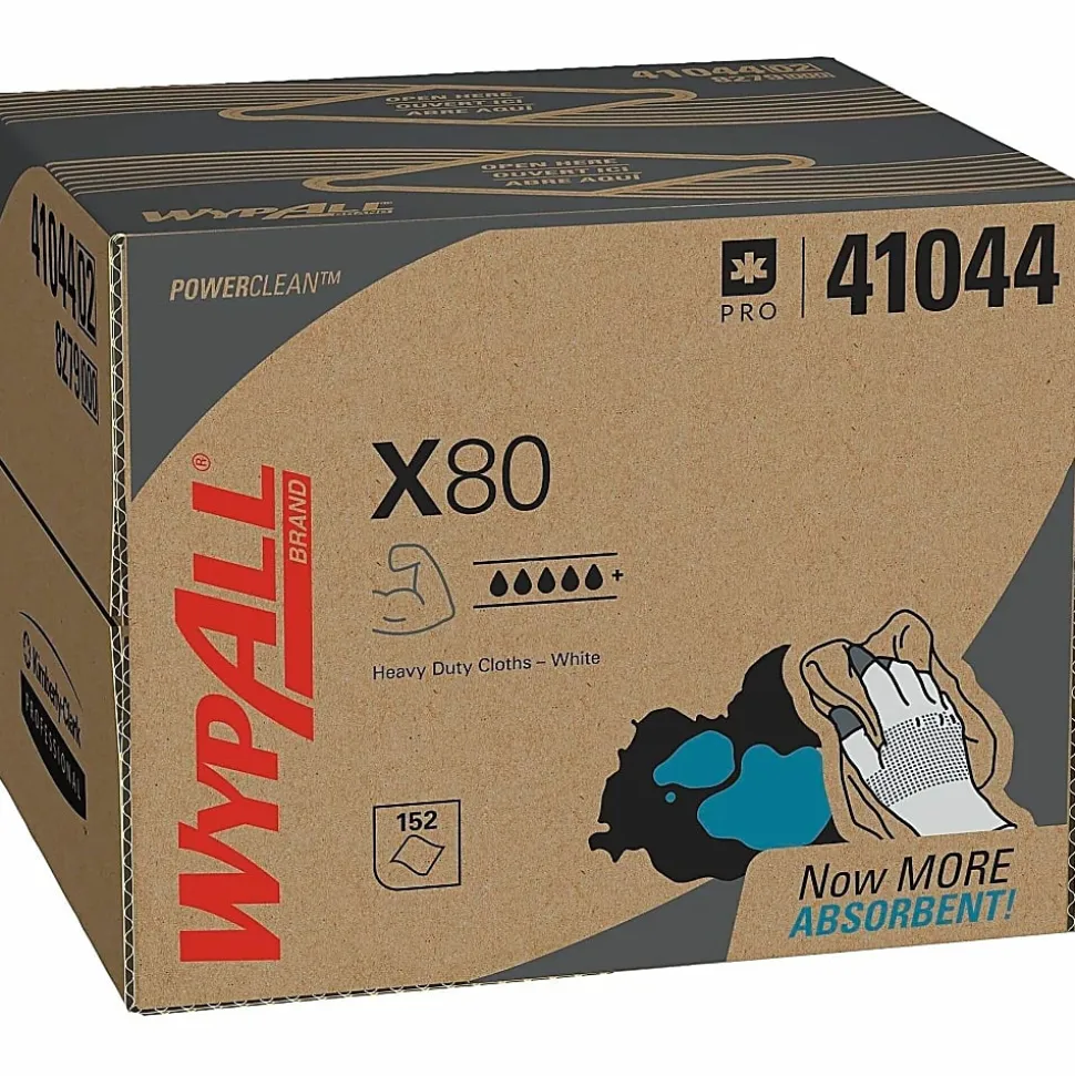 Wypall PowerClean X80 Heavy Duty Cloths - Brag Box - 11.10" Width x 16.80" Length - White - Pulp Fiber, Polypropylene - 152/Carton