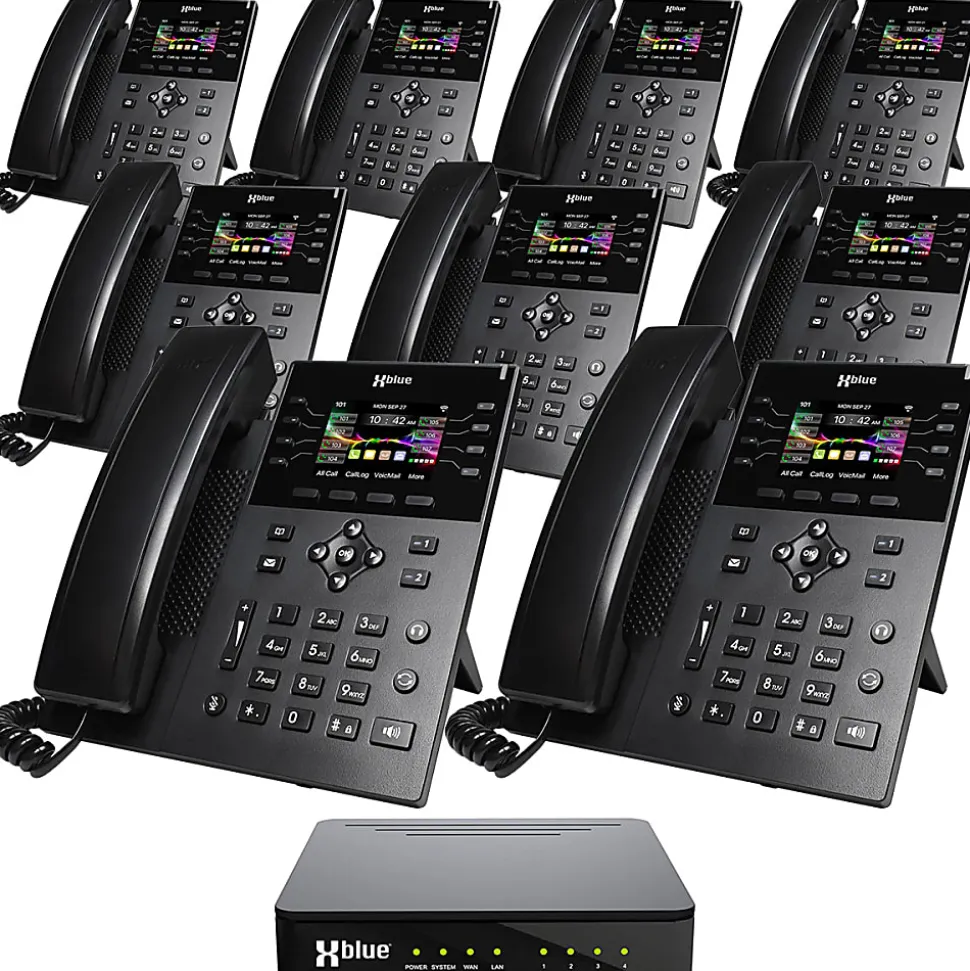 XBLUE QB1 Advanced Business Communications System Bundle With (9) IP8g Telephones, Black
