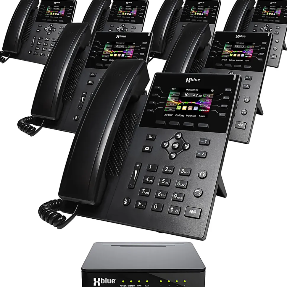 XBLUE QB1 Advanced Business Communications System Bundle With (7) IP8g Telephones, Black
