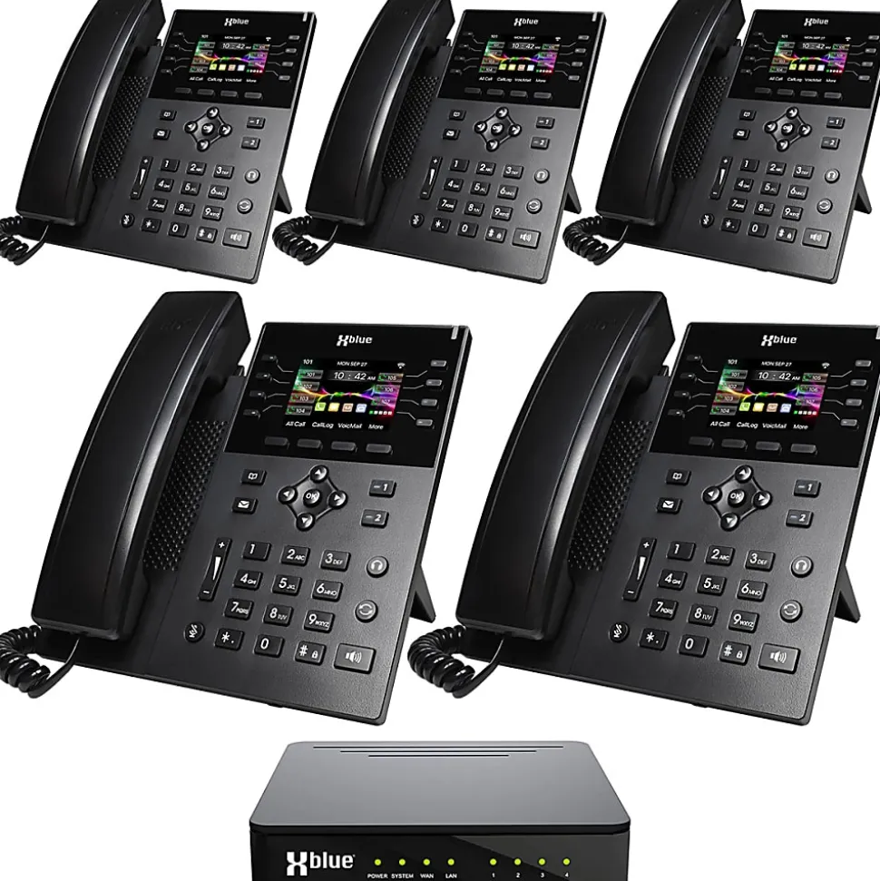 XBLUE QB1 Advanced Business Communications System Bundle With (5) IP8g Telephones, Black