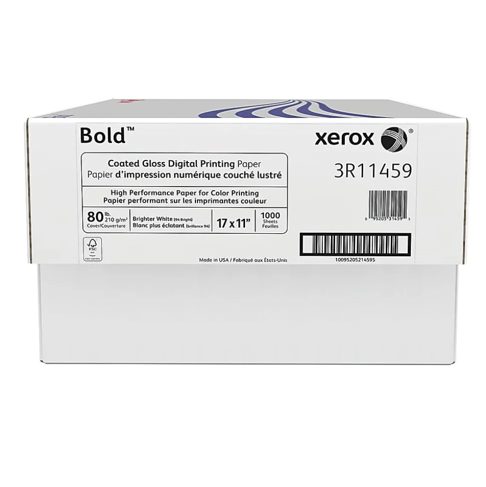 Xerox® Bold Digital™ Coated Gloss Printing Paper, 4 Reams, Ledger (11" x 17"), 94 Brightness, 80 Lb, FSC® Certified, 250 Sheets Per Ream
