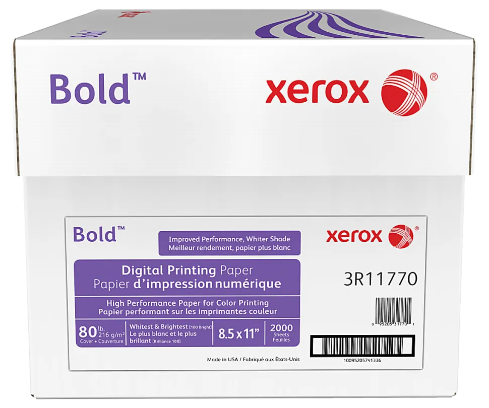 Xerox® Bold Digital™ Printing Paper, 8 Reams, Letter Size (8 1/2" x 11"), 100 (U.S.) Brightness, 80 Lb, Cover, FSC® Certified, 250 Sheets Per Ream
