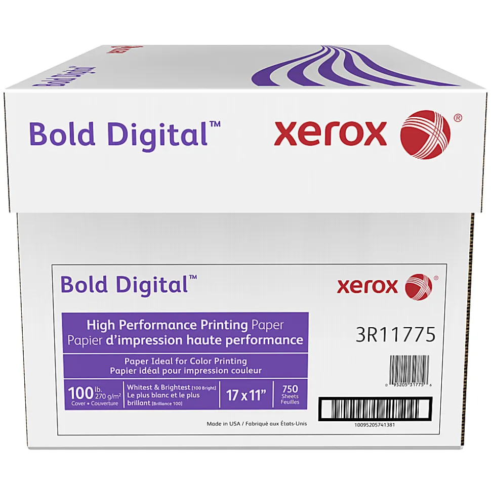 Xerox® Bold Digital™ Printing Paper, 3 Reams, Ledger Size (17"x11"), 100 (U.S.) Brightness, 100 Lb Cover (270 gsm), 250 Sheets Per Ream - 3R11775