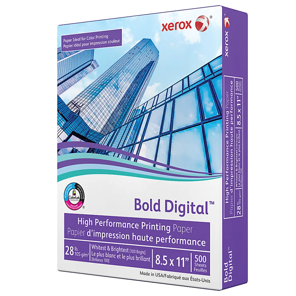 Xerox® Bold Digital® Printing Paper, 1 Ream, Letter Size (8 1/2" x 11"), 100 (U.S.) Brightness, 28 Lb, FSC® Certified, Ream Of 500 sheets