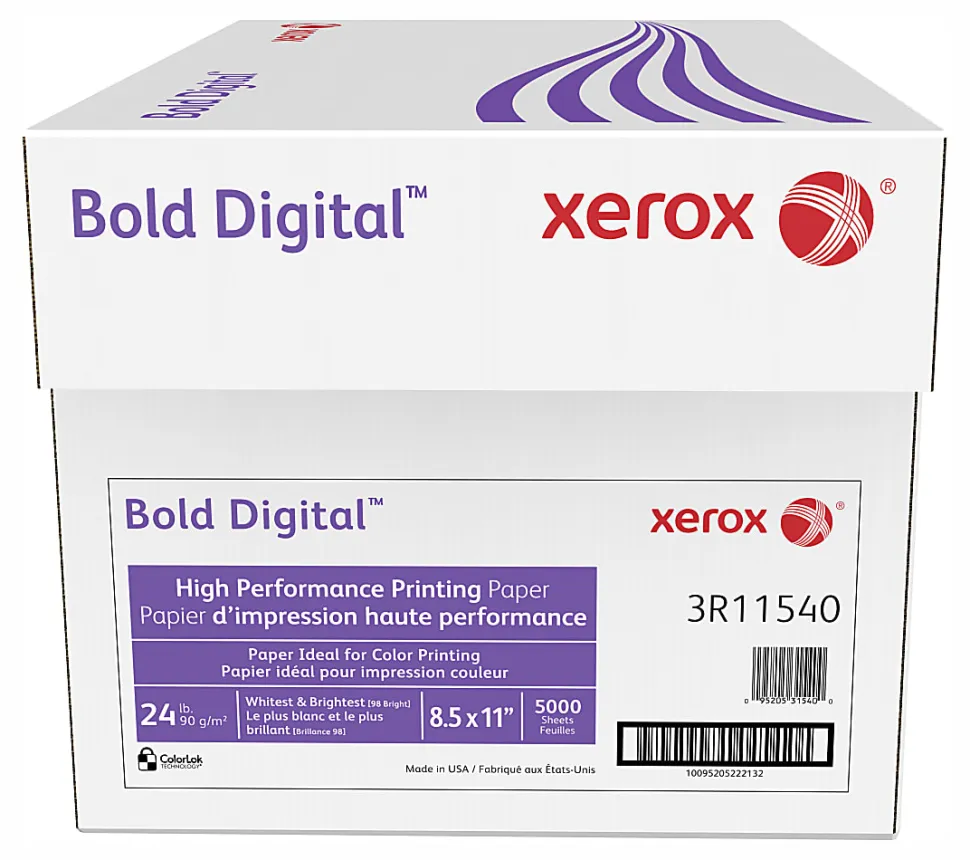 Xerox® Bold Digital™ Printing Paper, 10 Reams, Letter Size (8 1/2" x 11"), 98 (U.S.) Brightness, 24 Lb, FSC® Certified, Ream Of 500 sheets