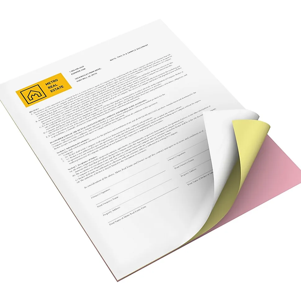 Xerox® Revolution™ Premium Digital Carbonless Laser Paper, White/Canary/Pink, Letter (8 1/2" x 11"), 20 Lb, 92 Brightness, 1670 Total, 167 Sets/Ream
