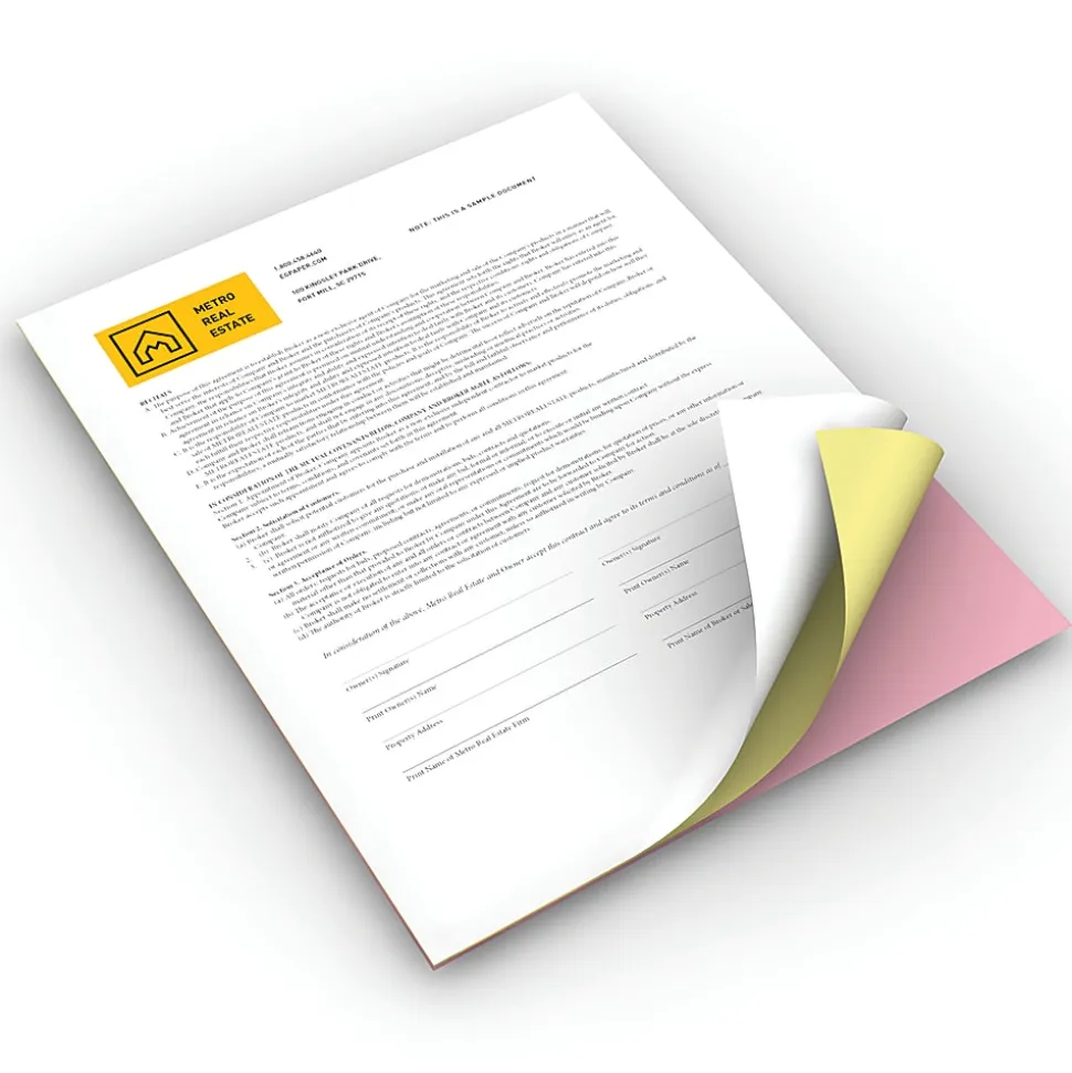 Xerox® Revolution™ Premium Digital Carbonless Laser Paper, White/Canary/Pink, Letter (8 1/2" x 11"), 20 Lb, 92 Brightness, 1670 Total, 167 Sets/Ream