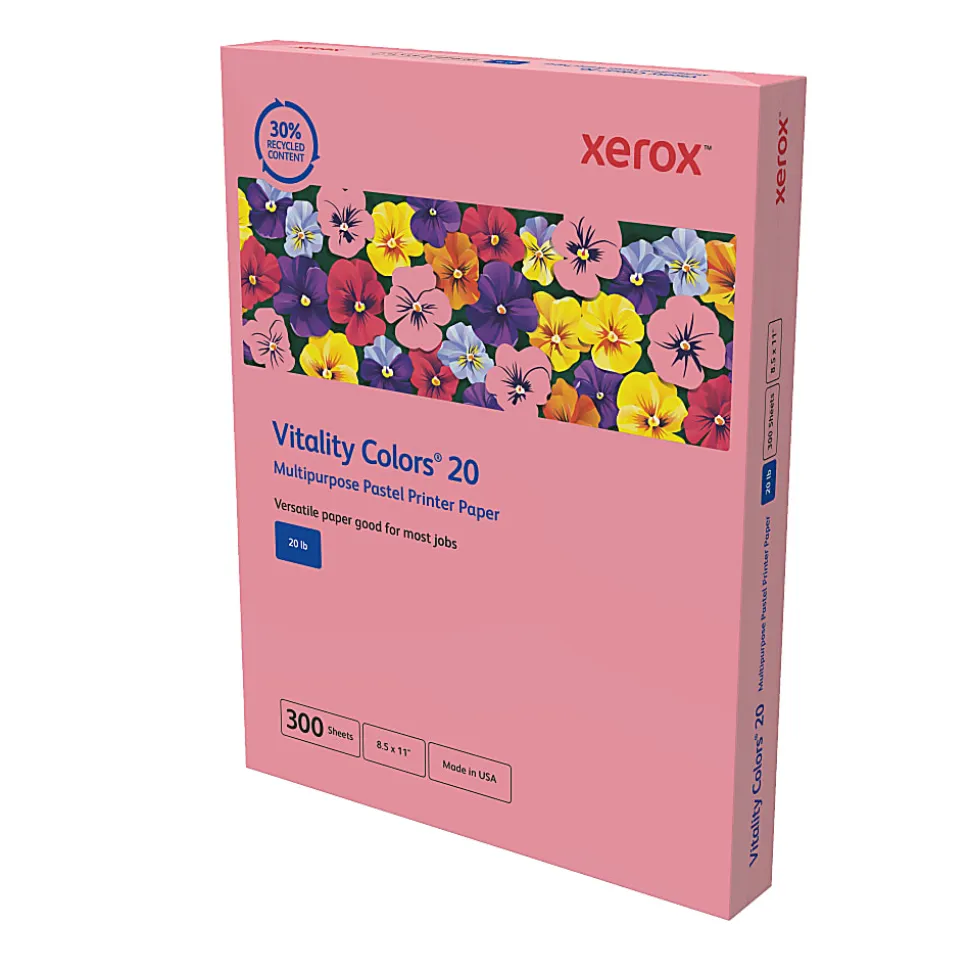 Xerox® Vitality Colors®20 Multipurpose Pastel Printer Paper, 1 Ream, 300 Sheets Per Ream, Pink, Letter Size, 20 lb.