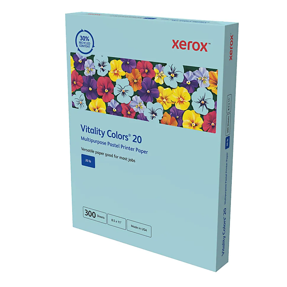 Xerox® Vitality Colors®20 Multipurpose Pastel Printer Paper, 1 Ream, 300 Sheets Per Ream, Blue, Letter, Size, 20 lb.