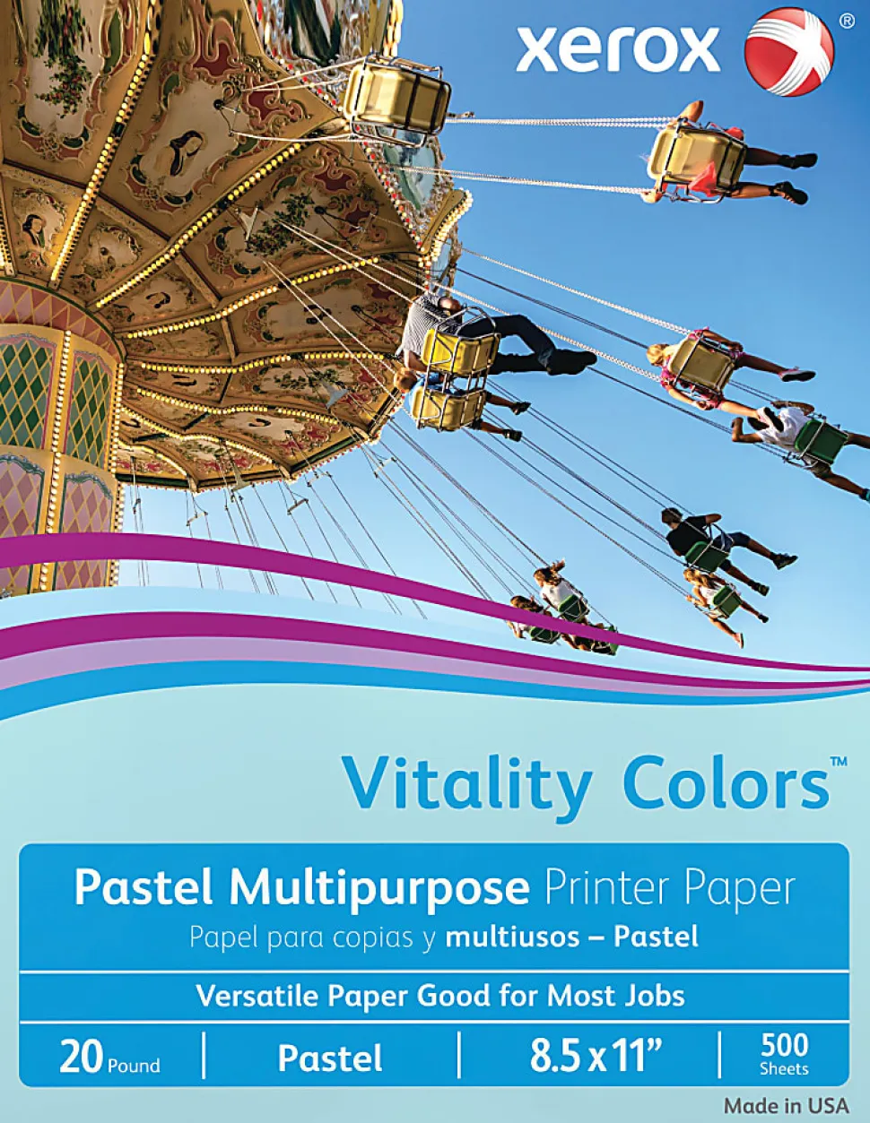 Xerox® Vitality Colors™ Multi-Use Printer & Copy Paper, 1 Ream, Blue, Letter (8.5" x 11"), 500 Sheets Per Ream, 20 Lb, 30% Recycled
