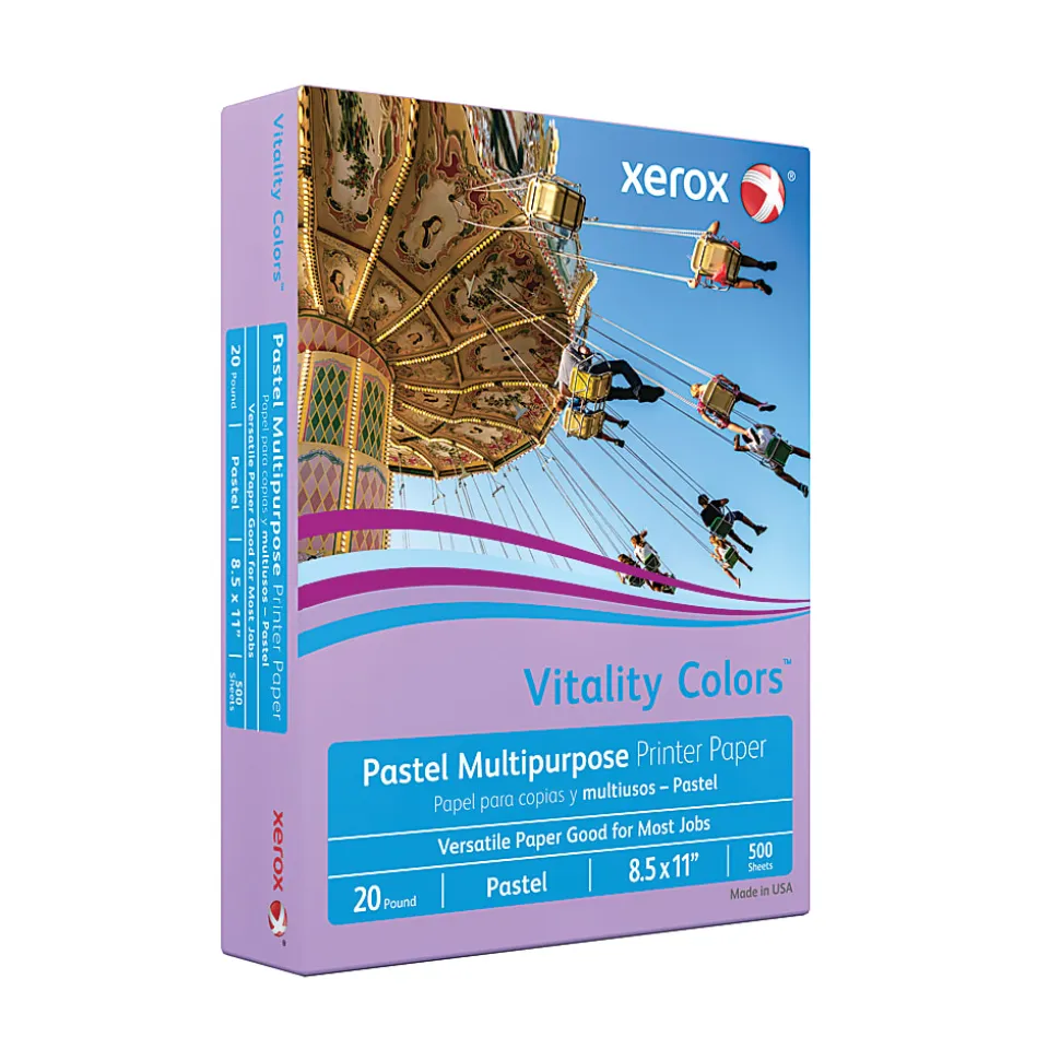 Xerox® Vitality Colors™ Multi-Use Printer & Copy Paper, 1 Ream, Lilac, Letter (8.5" x 11"), 500 Sheets Per Ream, 20 Lb, 30% Recycled