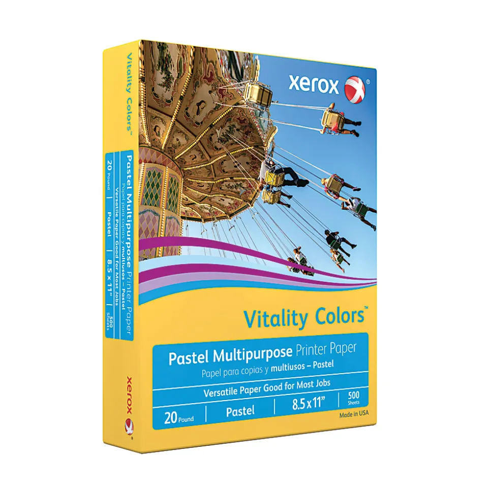 Xerox® Vitality Colors™ Multi-Use Printer & Copy Paper, 1 Ream, Goldenrod, Letter (8.5" x 11"), 500 Sheets Per Ream, 20 Lb, 30% Recycled