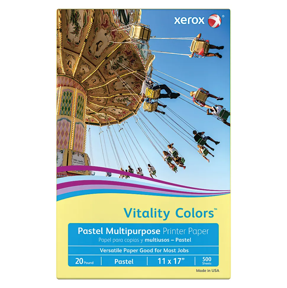Xerox® Vitality Colors™ Multi-Use Printer & Copy Paper, 1 Ream, Yellow, Ledger (11" x 17"), 500 Sheets Per Ream, 20 Lb, 30% Recycled