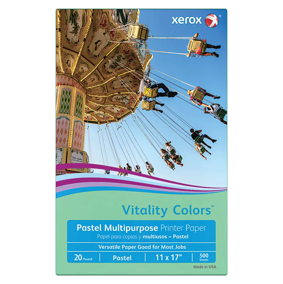 Xerox® Vitality Colors™ Multi-Use Printer & Copy Paper, 1 Ream, Green, Ledger (11" x 17"), 500 Sheets Per Ream, 20 Lb, 30% Recycled