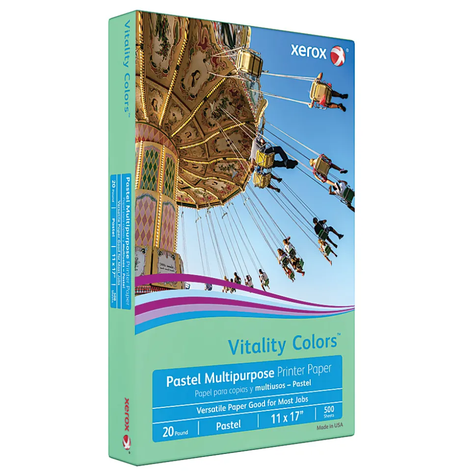 Xerox® Vitality Colors™ Multi-Use Printer & Copy Paper, 1 Ream, Green, Ledger (11" x 17"), 500 Sheets Per Ream, 20 Lb, 30% Recycled